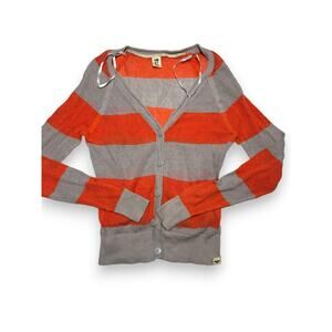 Roxy Orange & Gray Striped Lightweight Button Up Cardigan Size Large